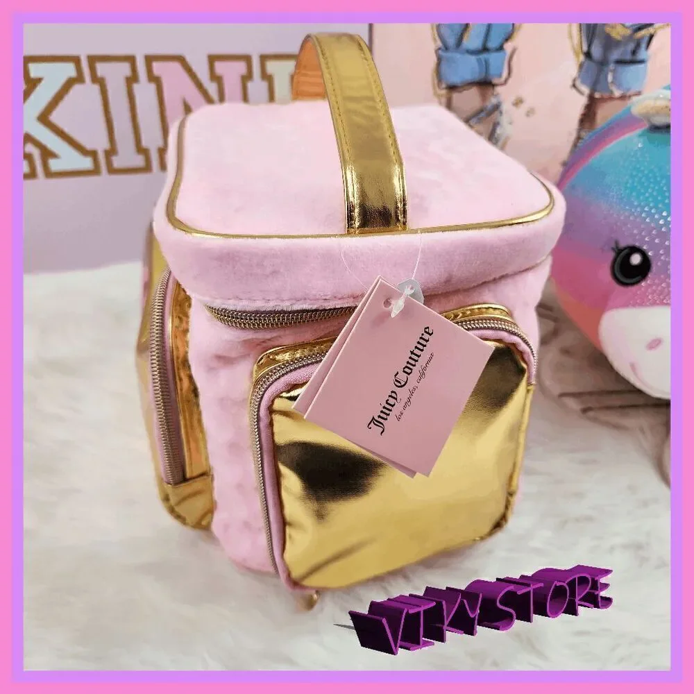 NWT 💖 {Juicy Couture} Glamorous Travel Companion:  Pink Velvet Gold Foil Train